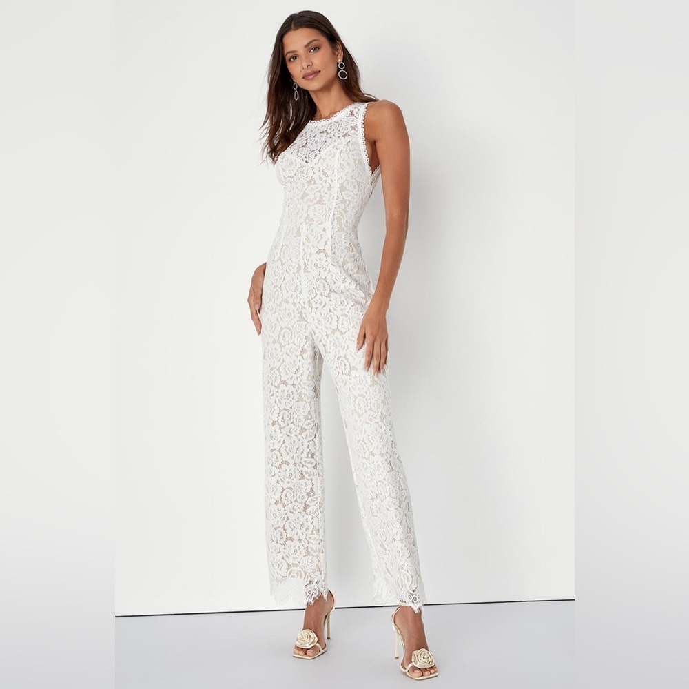 Lulu's White Lace Jumpsuit